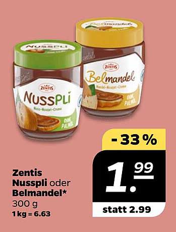 Zentis Nusspli oder Belmandel 300 g - jetzt nur 1,99 € statt 2,99 €!