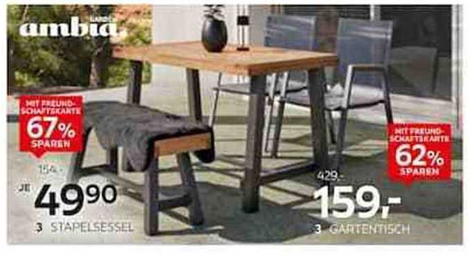 Ambia Gartenmöbel Set: Stapelsessel und Gartentisch im Angebot