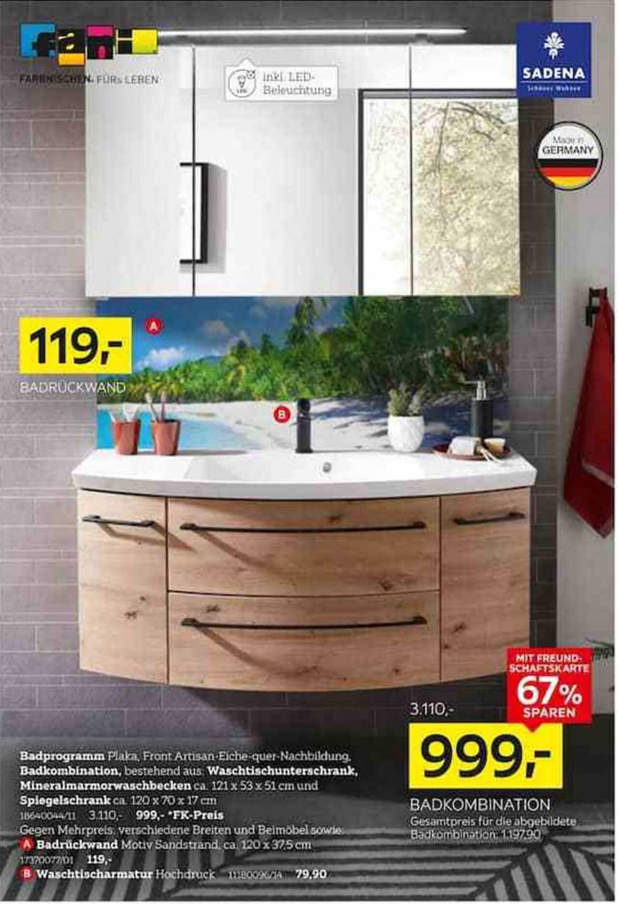 Badkombination Plaka mit Front Artisan-Eiche-quer-Nachbildung
