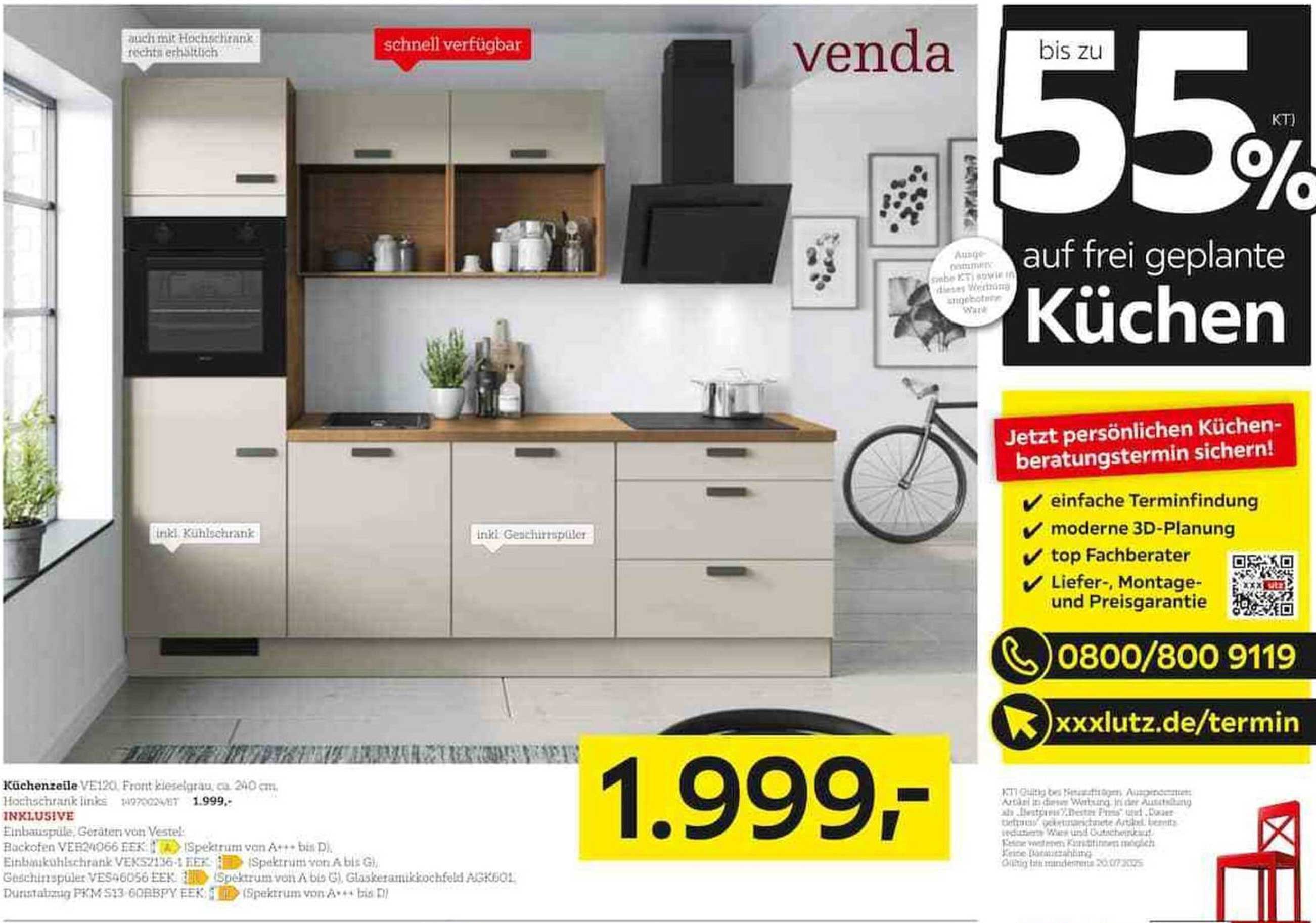 bis zu 55% auf frei geplante Küchen bei XXXLutz