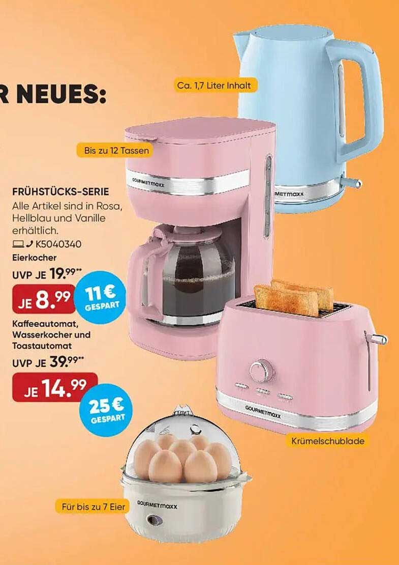 GOURMETmaxx Frühstücks-Serie: Kaffeemaschine, Wasserkocher, Toaster und Eierkocher