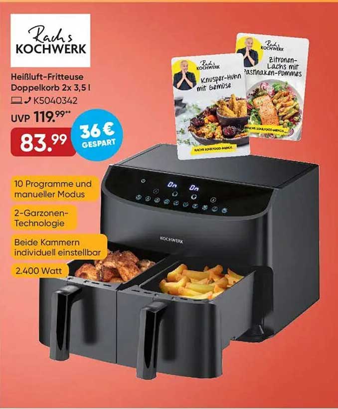 Rahs Kochwerk Heißluft-Fritteuse Doppelkorn 2x 3,5 l