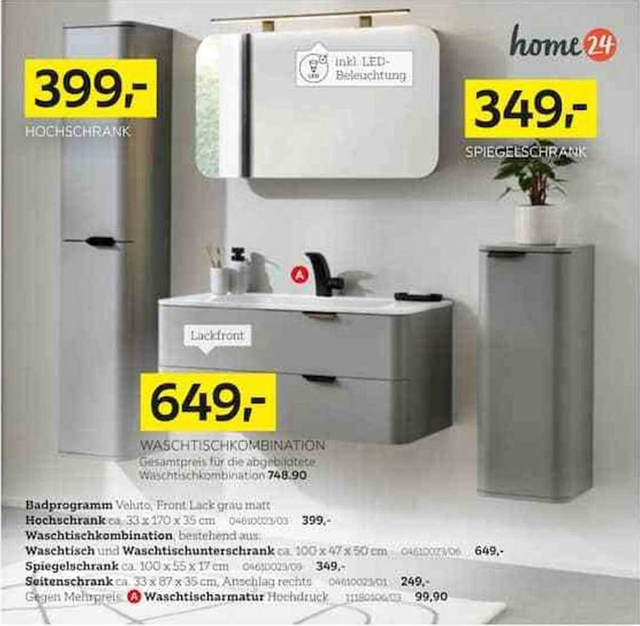 Waschtischkombination Velto Front Lack grau matt