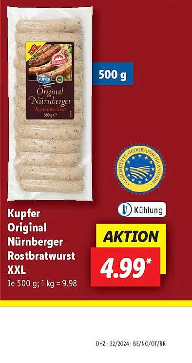 Kupfer Original Nürnberger Rostbratwurst XXL