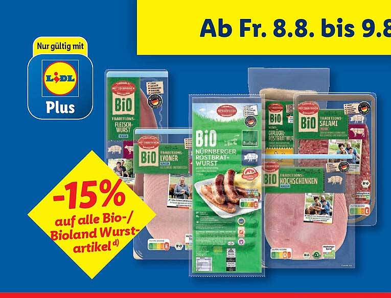 15% Rabatt auf alle Bio-/Bioland Wurstartikel