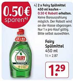 2 x Fairy Spülmittel 450 ml kaufen – 0,50 € Rabatt erhalten