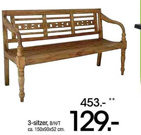 3-Sitzer Bank aus Holz mit kunstvollen Verzierungen