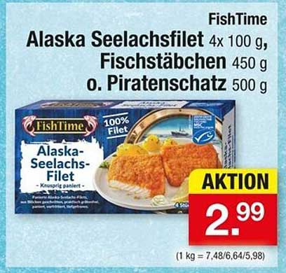 Alaska Seelachsfilet 4x100 g, Fischstäbchen 450 g oder Piratenschatz 500 g