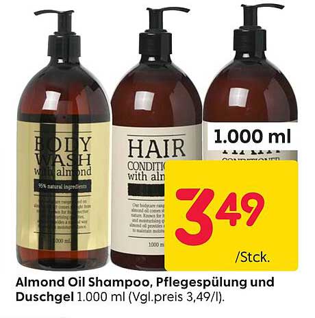 Almond Oil Shampoo, Pflegespülung und Duschgel 1.000 ml