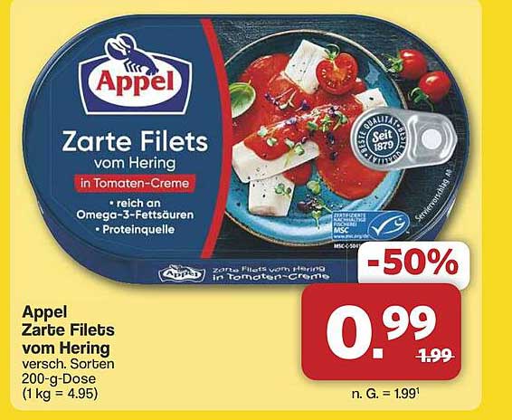 Appel Zarte Filets vom Hering in Tomaten-Creme - 200 g Dose