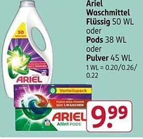 Ariel Waschmittel Flüssig 50 WL oder Pods 38 WL oder Pulver 45 WL