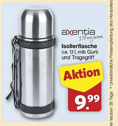 Axentia Isolierflasche ca. 1 l, mit Gurt und Tragegriff