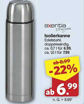 axentia Isolierkanne Edelstahl, doppelwandig, 0,7 l für 6,99 €