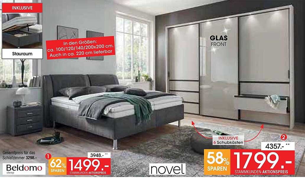 Beldomo Schlafzimmerset mit Stauraum und Glaskorpus