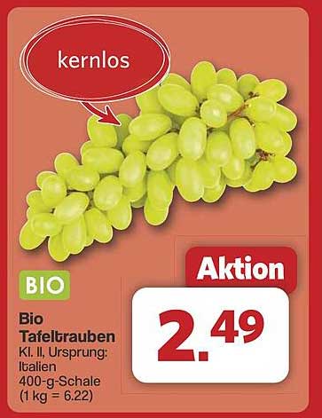 Bio Tafeltrauben Kl. II, Ursprung: Italien, 400-g-Schale