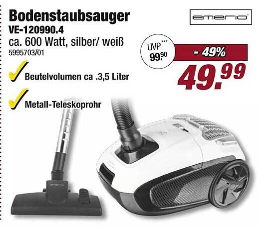 Bodenstaubsauger VE-120990.4 - 600 Watt in Silber/Weiß