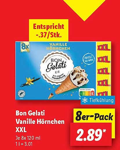 Bon Gelati Vanille Hörnchen XXL 8er-Pack