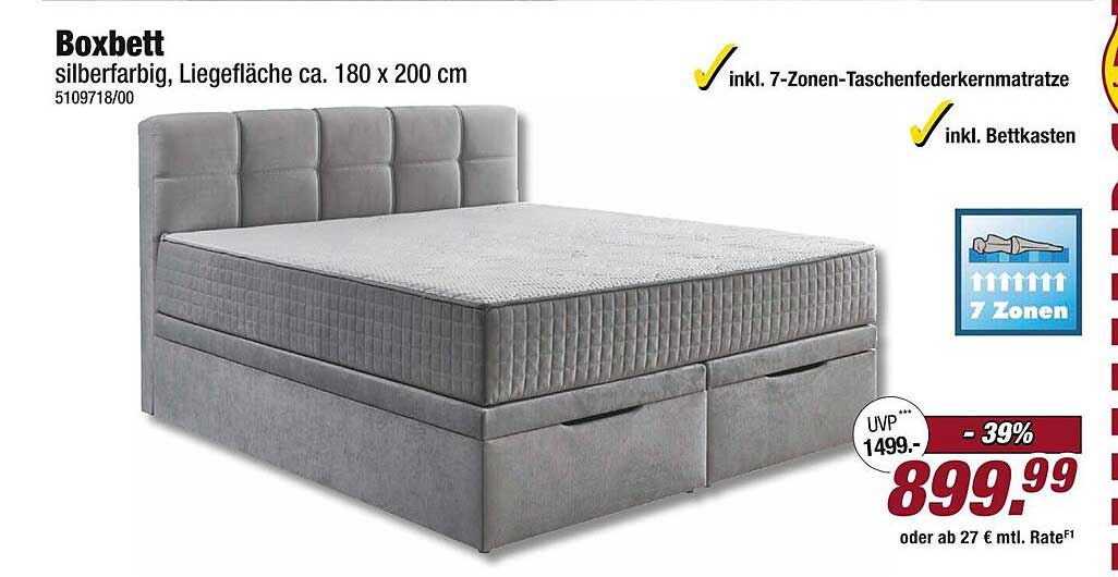 Boxbett silberfarbig, Liegefläche ca. 180 x 200 cm