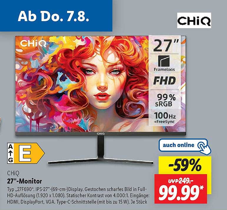 CHiQ 27"-Monitor - FHD, 100Hz, Frameless Design