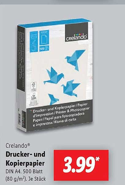 Crelando® Drucker- und Kopierpapier DIN A4, 500 Blatt