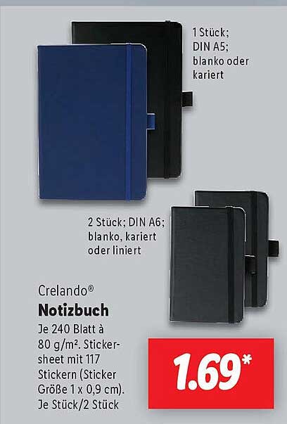 Crelando® Notizbuch 240 Blatt für 1,69 €