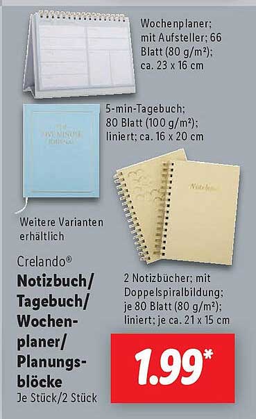 Crelando® Notizbuch/Tagebuch/Planungsblöcke Je Stück/2 Stück