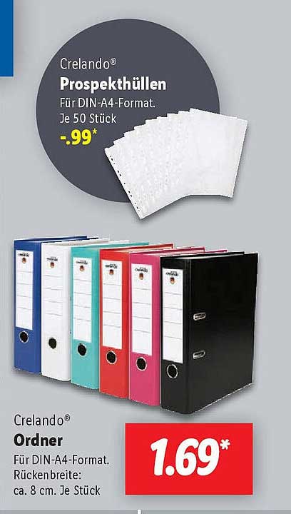 Crelando® Prospekthüllen für DIN-A4-Format, je 50 Stück - nur 0,99 €