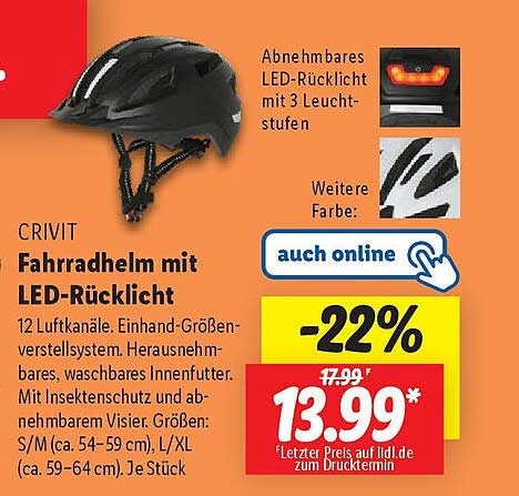 CRIVIT Fahrradhelm mit LED-Rücklicht