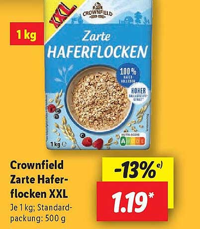 Crownfield Zarte Haferflocken XXL 1 kg
