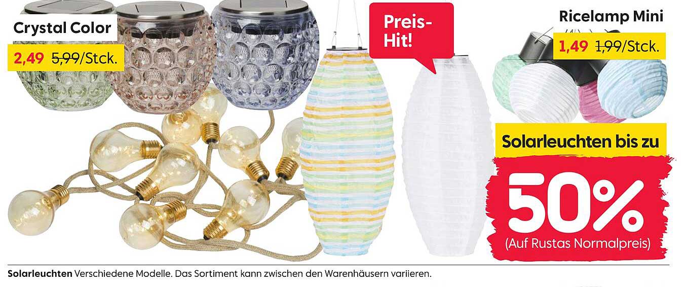 Crystal Color Solarleuchten - 50% Rabatt auf Rustas Normalpreis