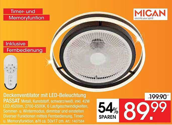 Deckenventilator mit LED-Beleuchtung PASSAT
