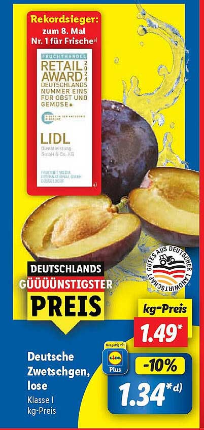Deutsche Zwetschgen, lose - Klasse I