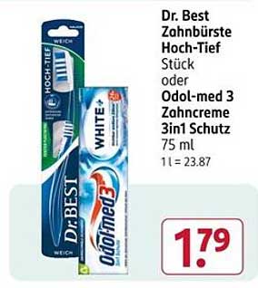 Dr. Best Zahnbürste Hoch-Tief Stück oder Odol-med 3 Zahncreme 3in1 Schutz 75 ml