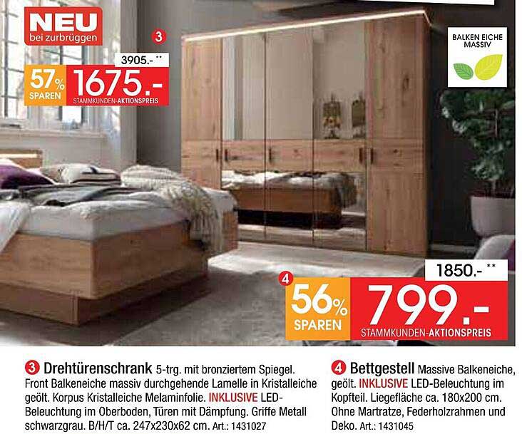 Drehtürenschrank 5-trg. mit bronziertem Spiegel