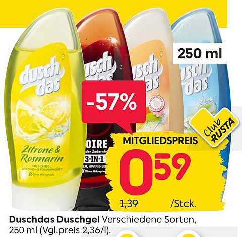 Duschdas Duschgel Verschiedene Sorten, 250 ml