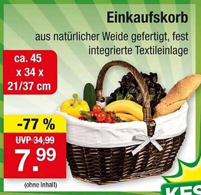 Einkaufskorb aus natürlicher Weide mit integrierter Textilie