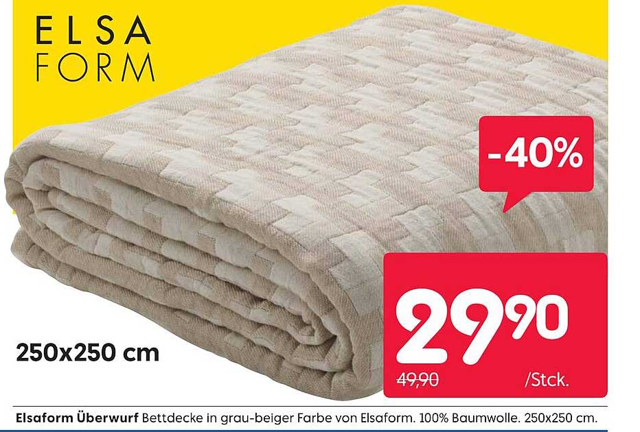 Elsaform Überwurf Bettdecke 250x250 cm in grau-beiger Farbe – 40% reduziert