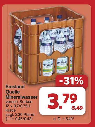 Emsland Quelle Mineralwasser 12 x 0,7/0,75-l-Kiste