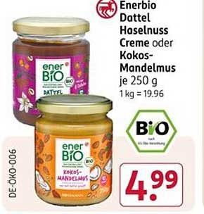 Enerbio Dattel Haselnuss Creme oder Kokos-Mandelnmus je 250 g