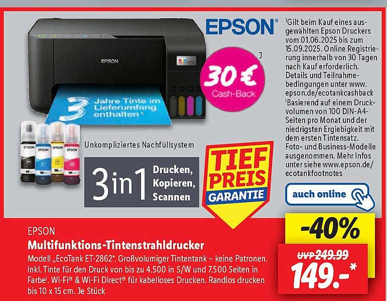 Epson Multifunktions-Tintenstrahldrucker EcoTank ET-2862