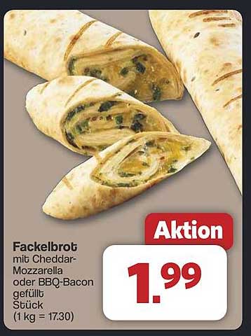 Fackelbrot mit Cheddar-Mozzarella oder BBQ-Bacon gefüllt