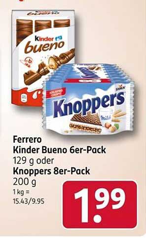 Ferrero Kinder Bueno 6er-Pack oder Knoppers 8er-Pack
