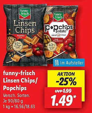 funny-frisch Linsen Chips/Popchips - nur 1,49 €