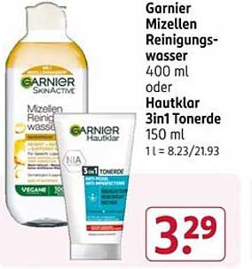 Garnier Mizellen Reinigungswasser 400 ml oder Hautklar 3in1 Tonerde 150 ml