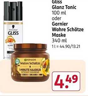 Gliss Glanz Tonic 100 ml oder Garnier Wahre Schätze Maske 340 ml