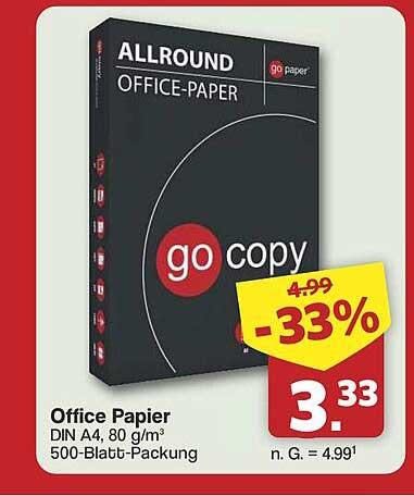 go copy Office Papier DIN A4, 80 g/m³, 500-Blatt-Packung