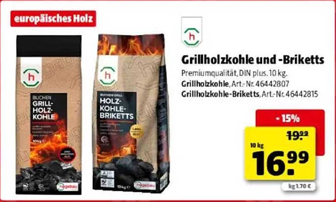 Grillholzkohle und -Briketts - Premiumqualität, DIN plus, 10 kg