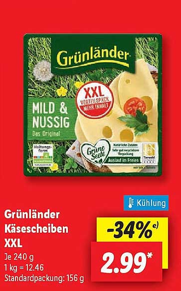 Grünländer Käsescheiben XXL 240 g - Mild & Nussig