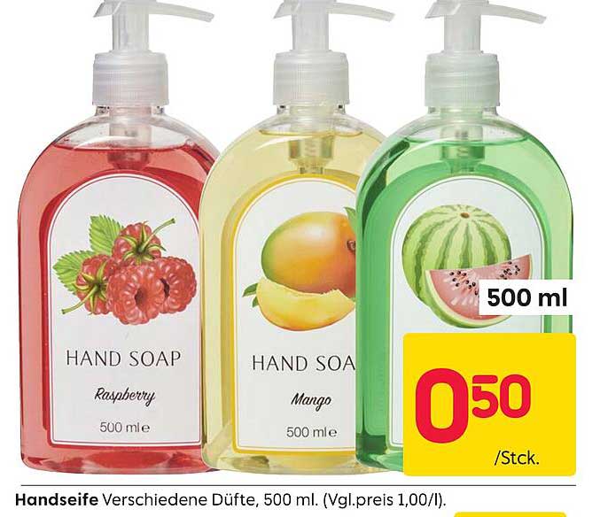 Handseife Verschiedene Düfte, 500 ml.