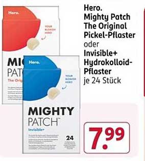 Hero Mighty Patch – The Original Pickel-Pflaster oder Invisible+ Hydrokolloid-Pflaster je 24 Stück